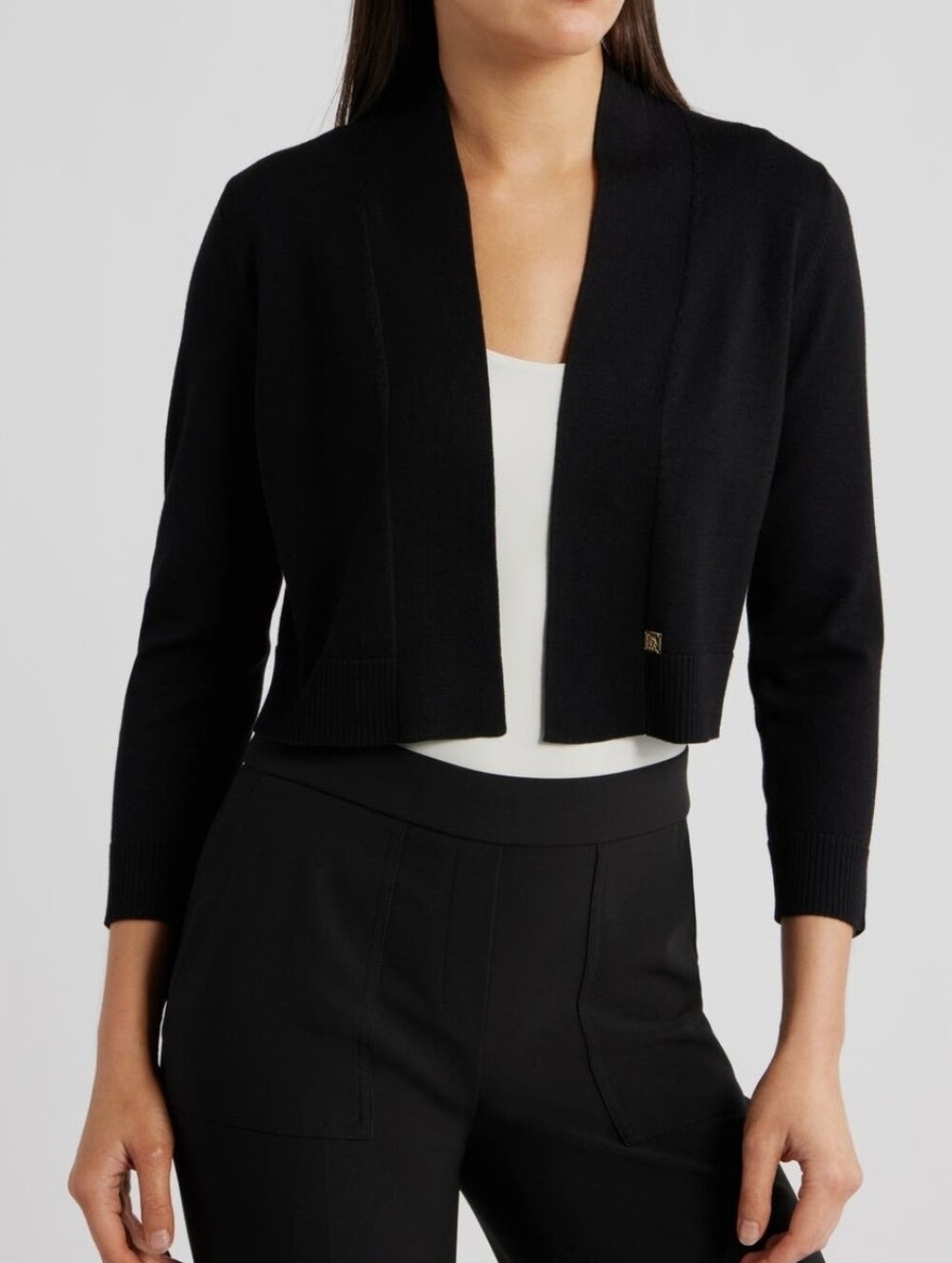 NWT Women's Calvin Klein Black Cropped Open-Front Shrug SZ L
